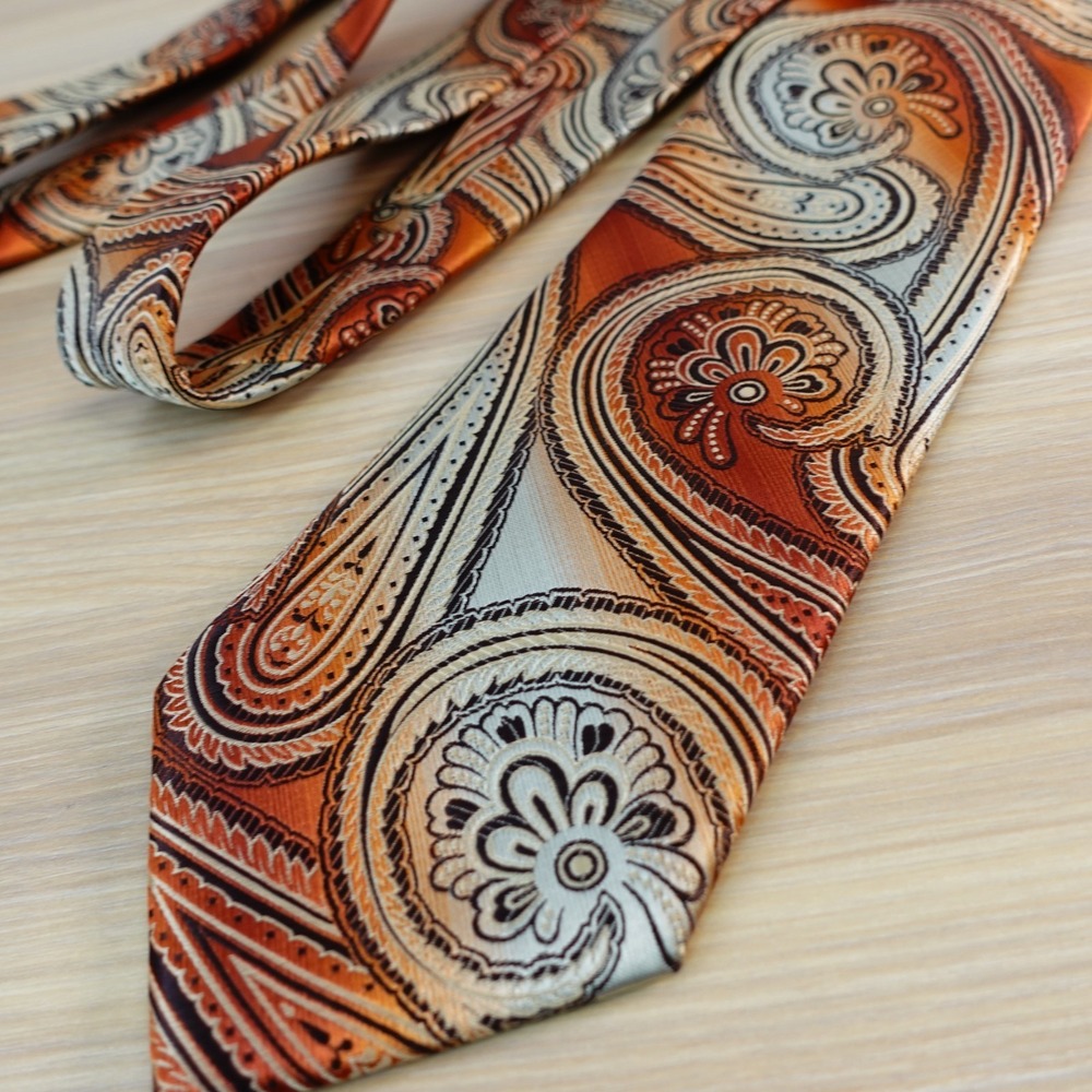 Neck Tie Mens Brown Cream STACY ADAMS Paisley‎ Floral Ombre Rustic Formal Boho